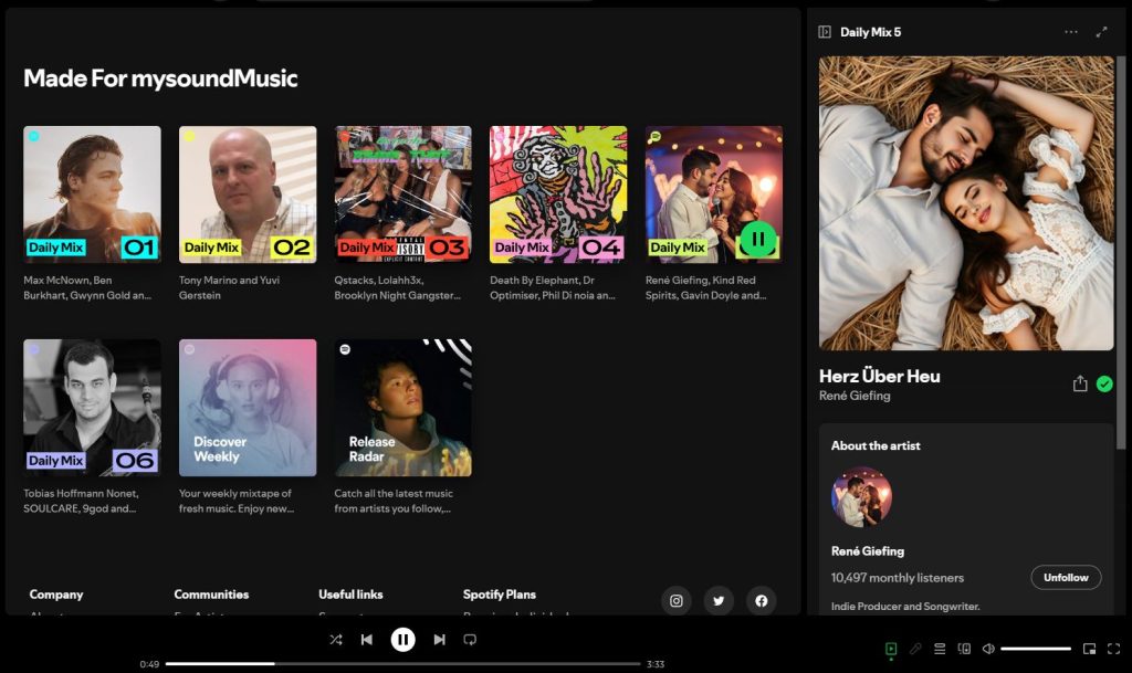 Spotify Algorithmic playlist Daily Mix 5